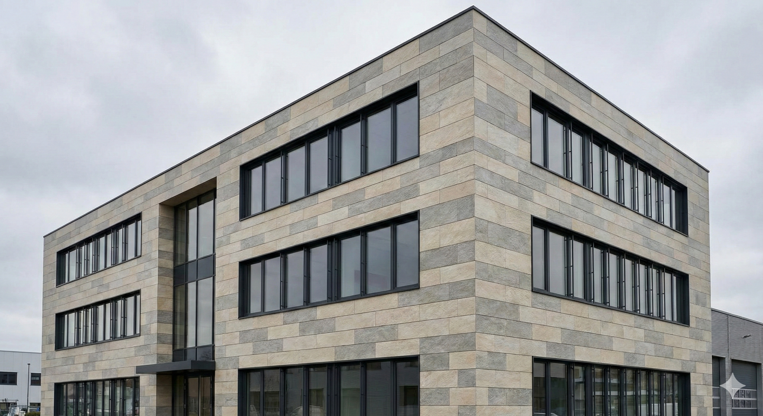 Modern building exterior using ceramic architectural facade systems.