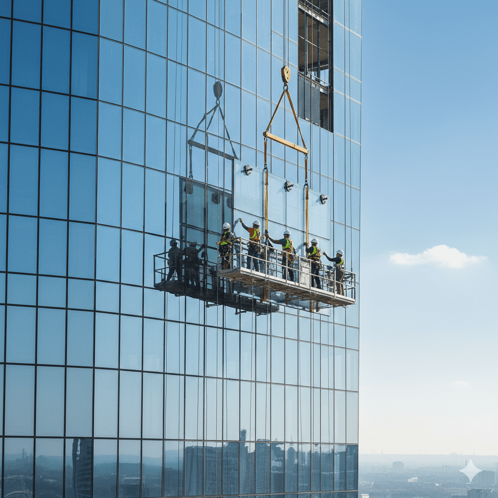 Our crew installing facade of a high rise building.