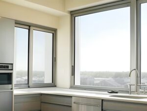 Detail view of durable frames and hardware used in our aluminum and PVC doors and windows.